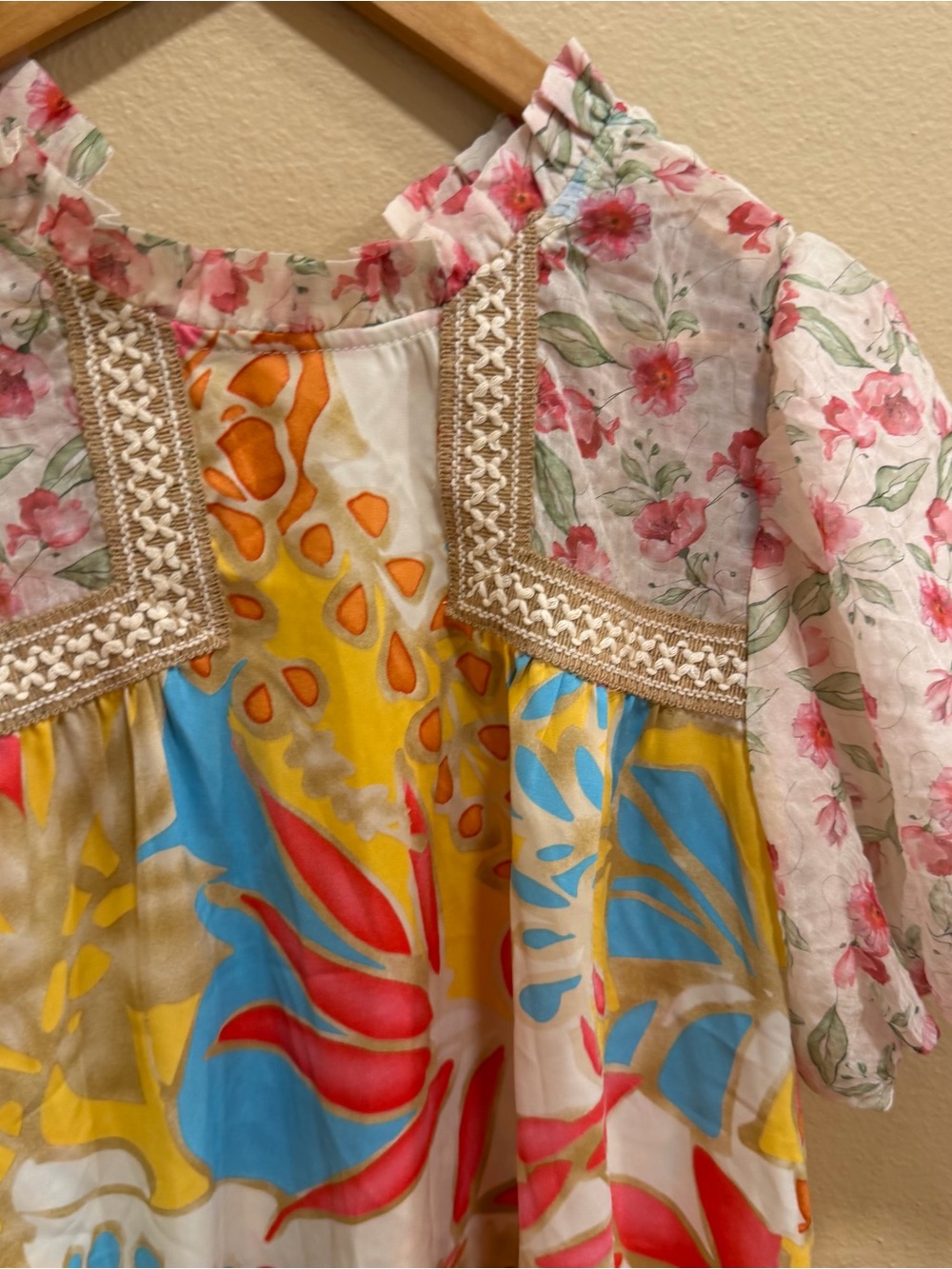 Anthropologie JODIFL Floral Patchwork Puff Sleeve Top - Multicolor Large - Picture 10 of 13
